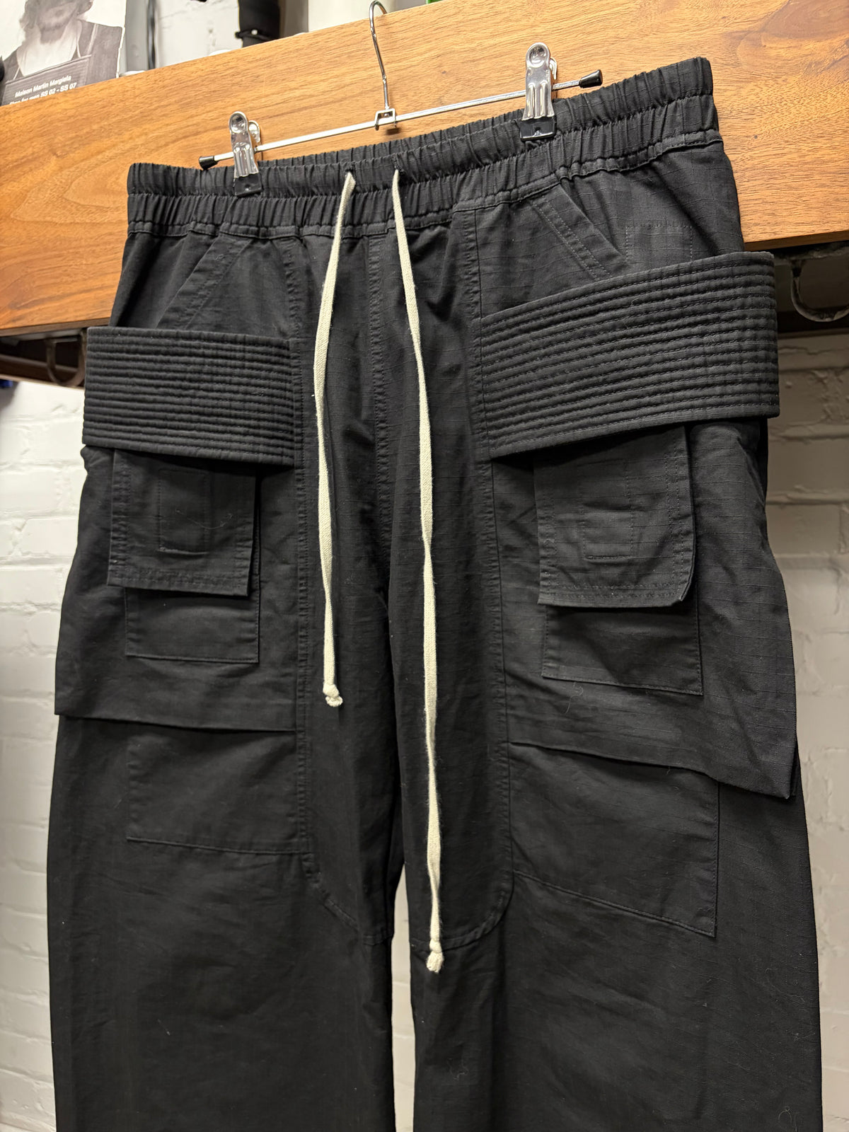 Rick Owens Creatch Wide Leg Black Drawstring Cargo Pants