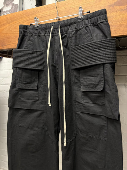 Rick Owens Creatch Wide Leg Black Drawstring Cargo Pants