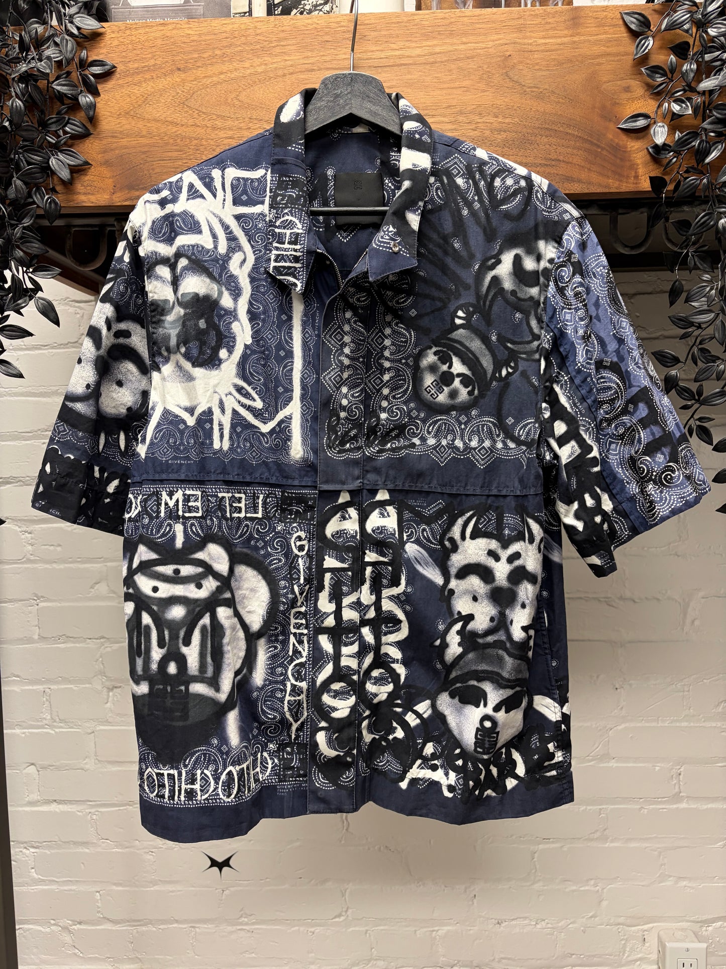 SS2022 Resort Givenchy x Chito Airbrushed Black/Blue Paisley Button Snap Shirt