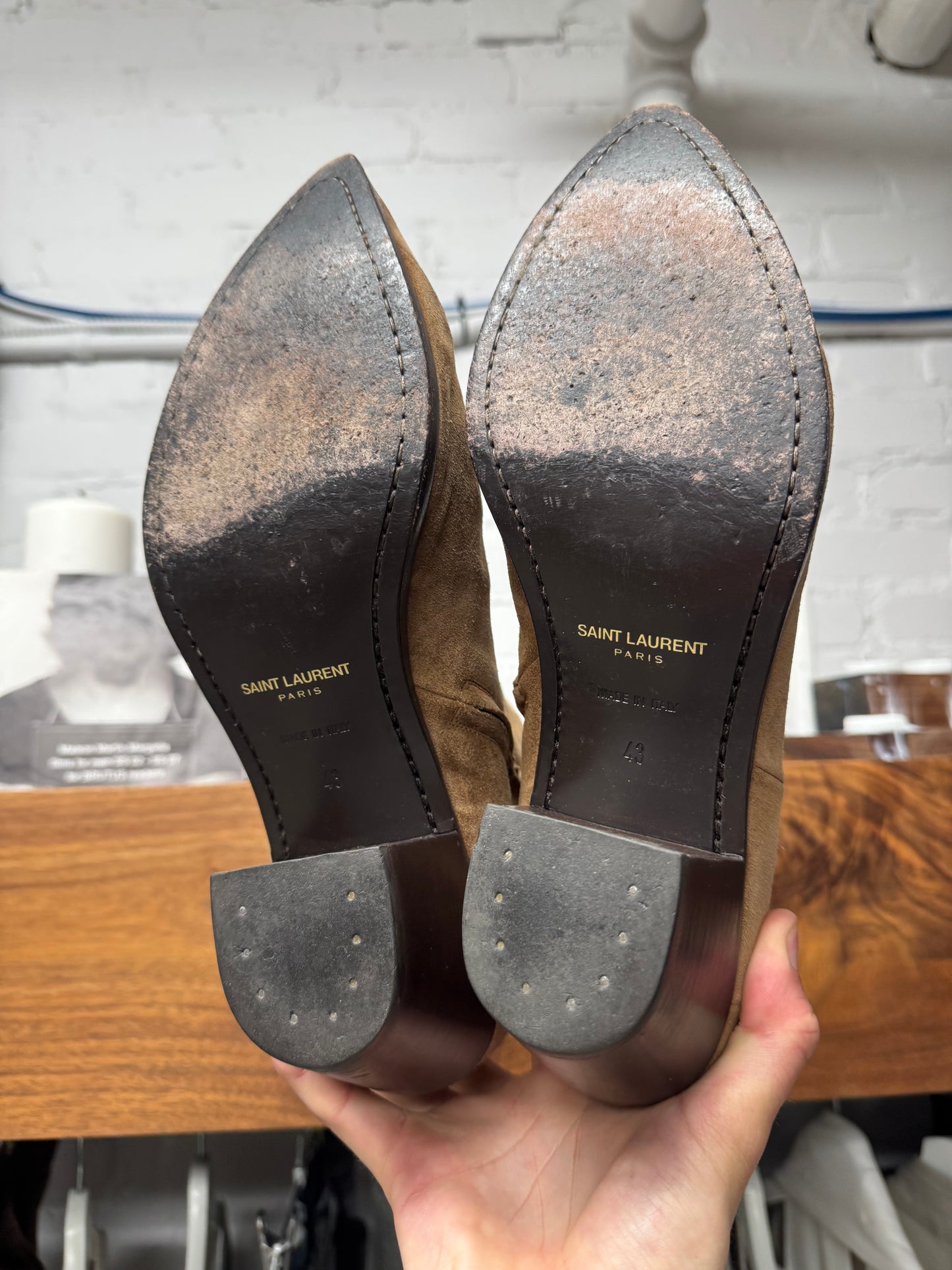 Saint Laurent ‘Lukas’ Brown Suede Cuban Heel Boots