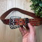 Tornado Mart Studded Silver Buckle Red Leather Belt