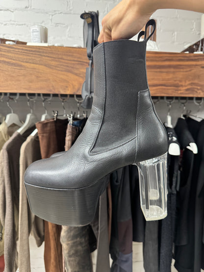 Rick Owens Black Leather/Clear Heel Kiss Boots