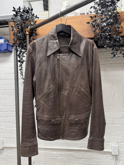 Gucci Lambskin Leather Brown ‘Pointe Collar’ Biker Jacket