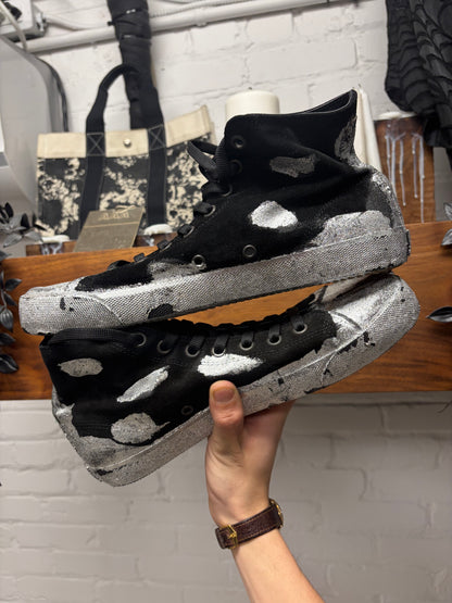 Maison Margiela Tabi Split Toe Silver Paint High Top Sneakers