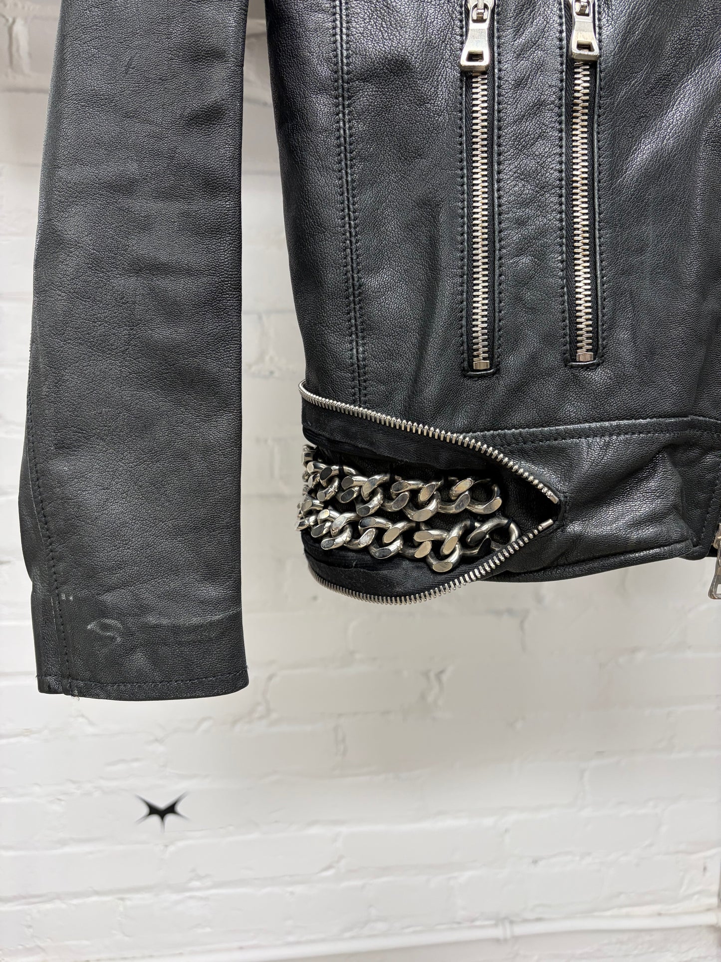 SS2011 Balmain by Christophe Decarnin Studded Goat Leather Biker Jacket with Chain Detailing