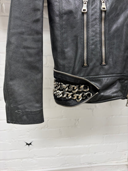 SS2011 Balmain by Christophe Decarnin Studded Goat Leather Biker Jacket with Chain Detailing