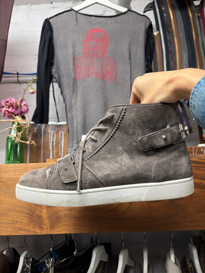 Christian Louboutin Brown Suede Studded Sneakers with Red Bottom Sole