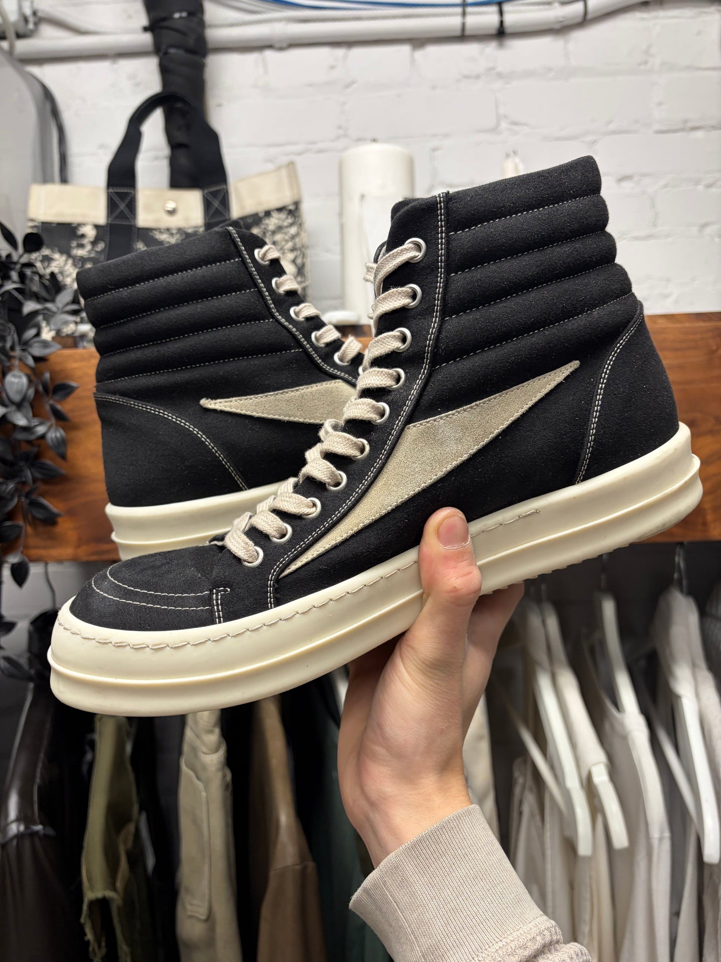 Rick Owens ‘Vans’ Black Canvas High Top Sneakers