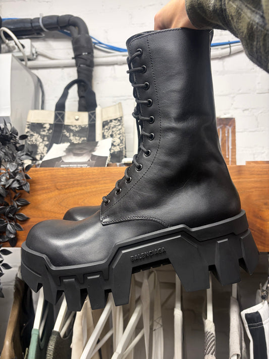 Balenciaga ‘Bulldozer’ Black Patent Leather Platform Sole Boots