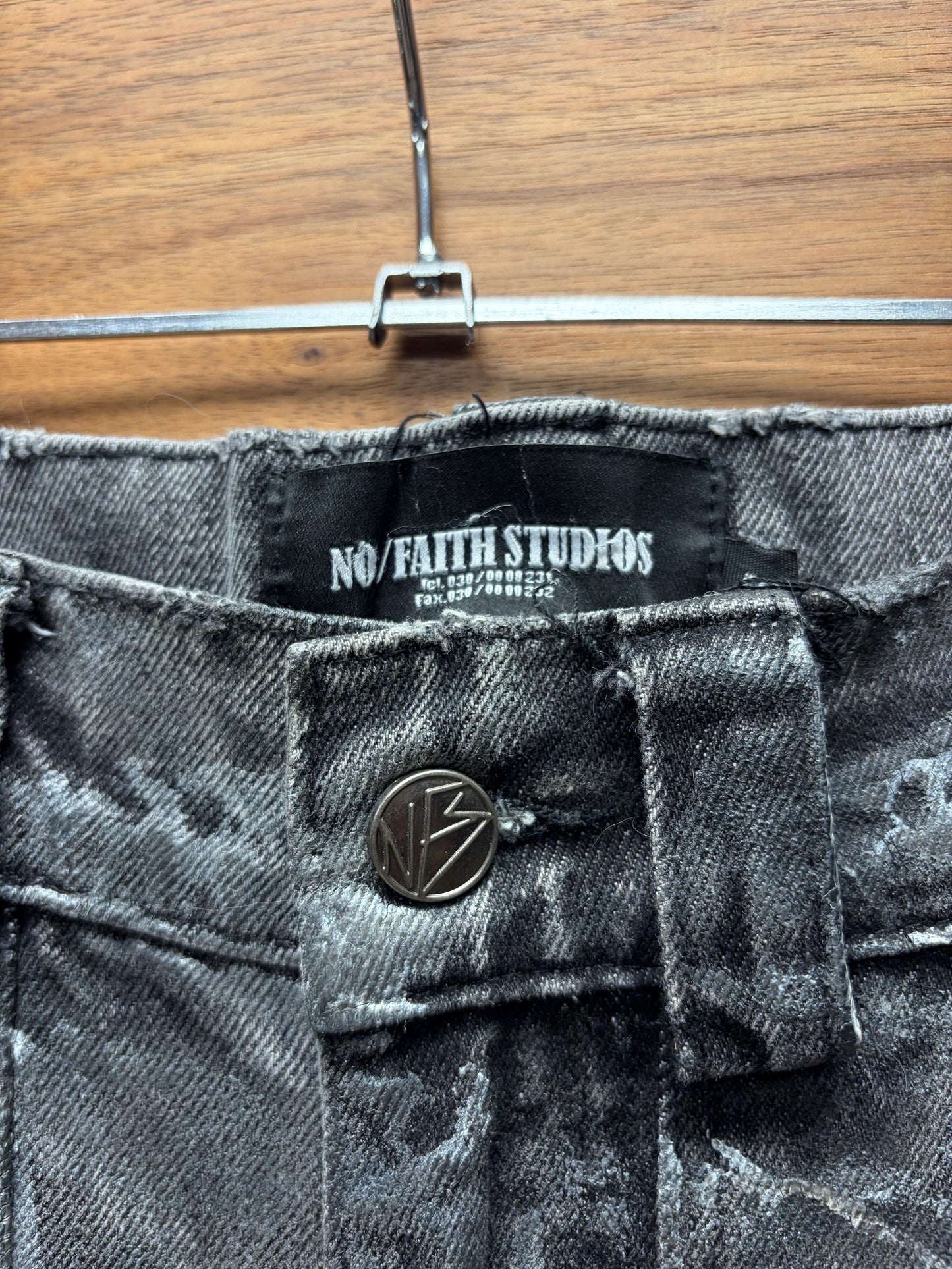 No Faith Studios ‘Artisinal Dune’ Waxed Black Flared Leg Denim