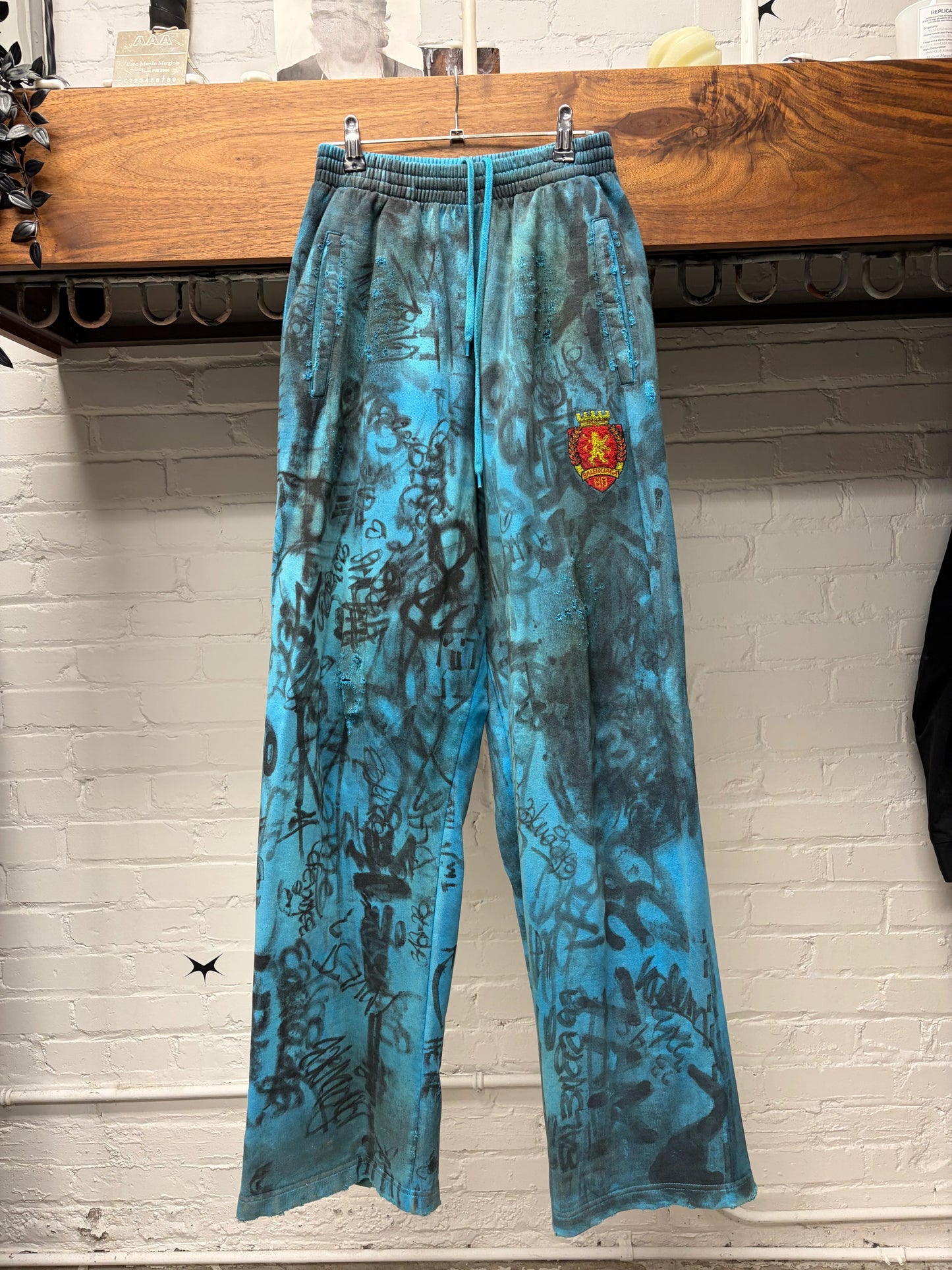 SS2023 Balenciaga ‘Skater’ Blue Graffiti Wide Leg Drawstring Sweatpants