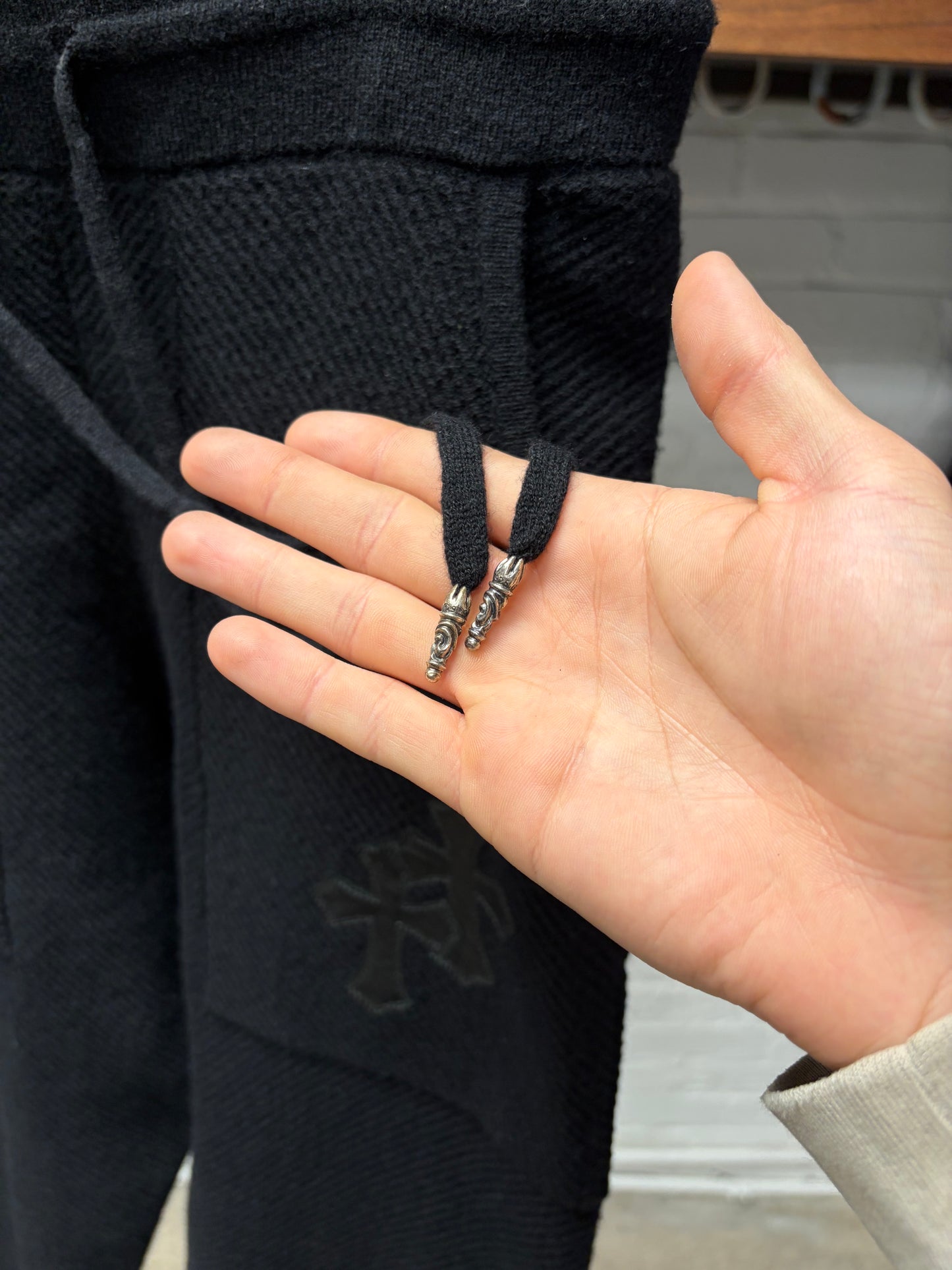 Chrome Hearts Cashmere Leather Cross Patch Sweatpants