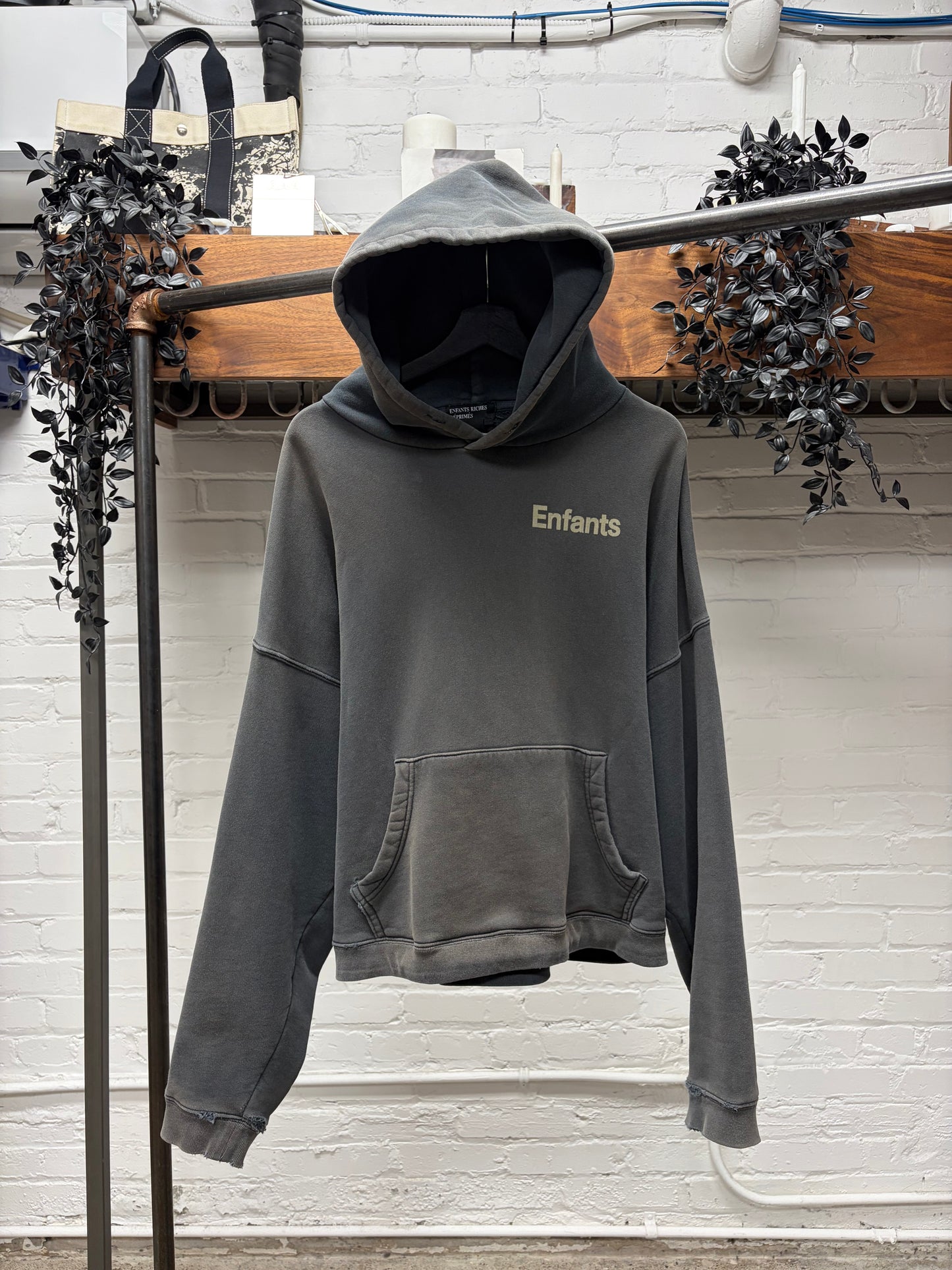 Enfants Riches Deprimes ‘Ticket to Death’ Faded Black French Terry Cotton Hoodie