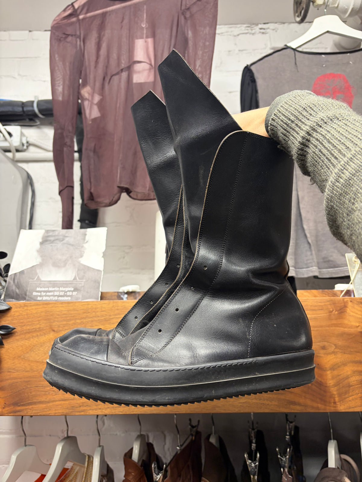 AW2015 Rick Owens ‘Sphinx’ Triple Black Laceless ‘Ramones’ with Extended Tongue