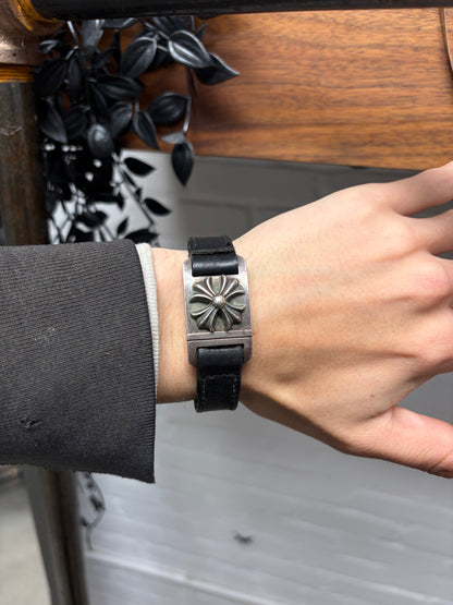 Chrome Hearts 925 Silver ‘Plus Cross’ Harness Leather Bracelet