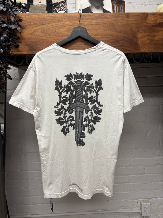 Vintage Chrome Hearts ‘Vine Dagger’ Thrashed White Graphic T-Shirt