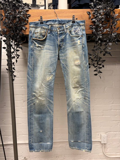 Hysteric Glamour ‘Dirt Washed’ Blue Studded Skinny Jeans