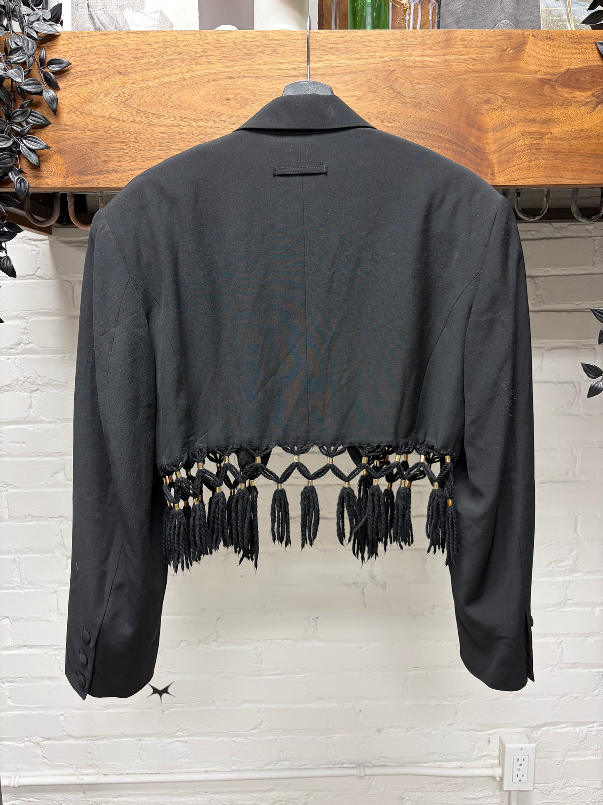 Vintage Jean Paul Gaultier Homme Runway ‘Braided Tassel’ Cropped Black Blazer with Gold Liner