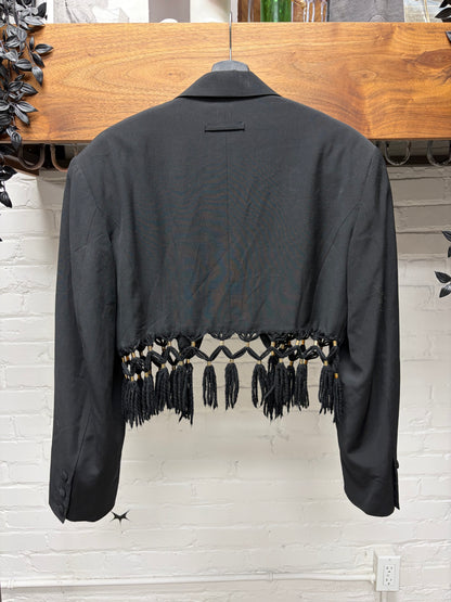 Vintage Jean Paul Gaultier Homme Runway ‘Braided Tassel’ Cropped Black Blazer with Gold Liner