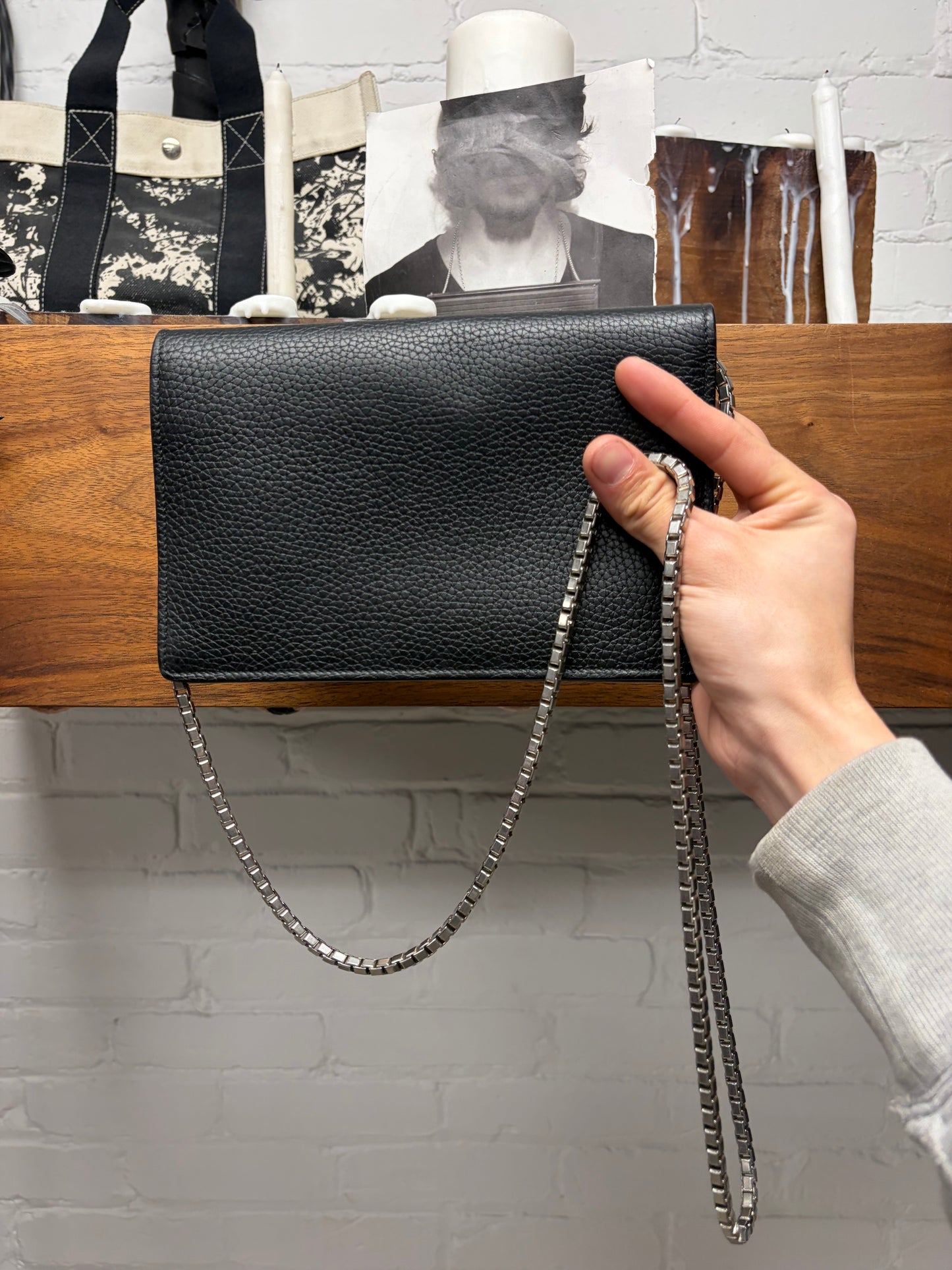 Balenciaga Grained Black Leather ‘Le City’ Wallet on Chain