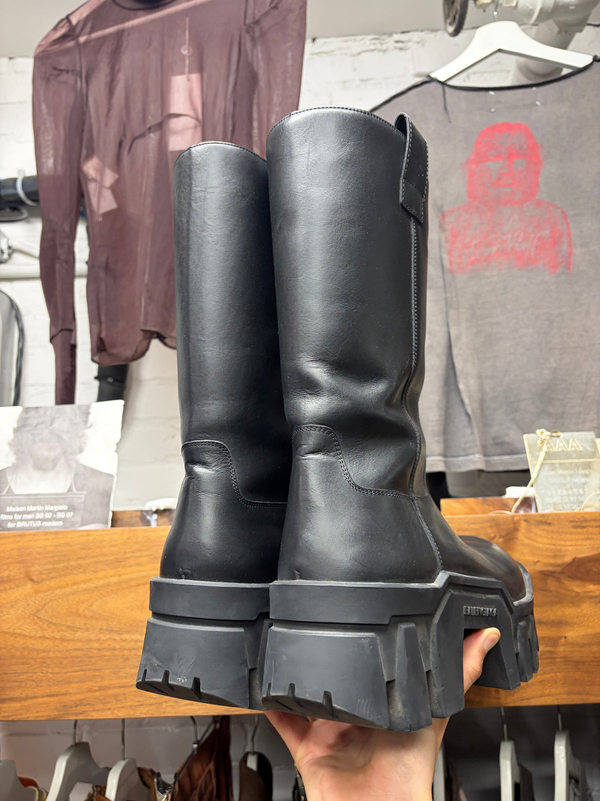 Balenciaga 'Bulldozer' Black Leather Platform Sole Combat Boots