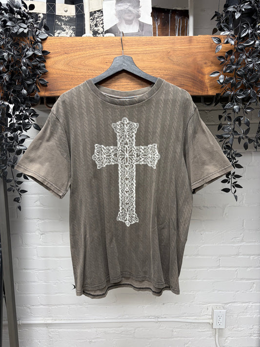AW2007 Number (N)ine ‘Love God Murder’ Celtic Cross Distressed Brown Graphic T-Shirt