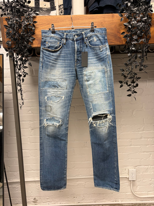 2000s Hysteric Glamour Blue Patchwork Skinny Jeans