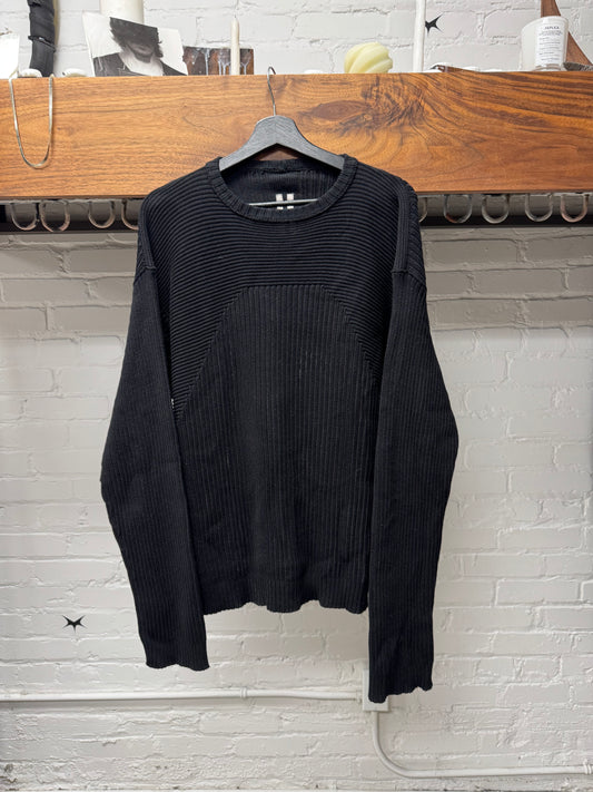 SS2024 Rick Owens ‘Lido’ Ribbed Black Geometric Knit Sweater