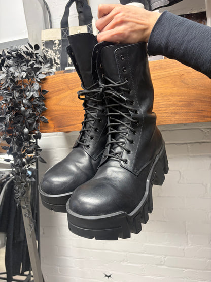 Balenciaga ‘Bulldozer’ Black Patent Leather Platform Sole Combat Boots