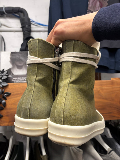 AW2024 Rick Owens ‘Porterville’ Waxed ‘Khaki’ Ramones High Top Sneakers