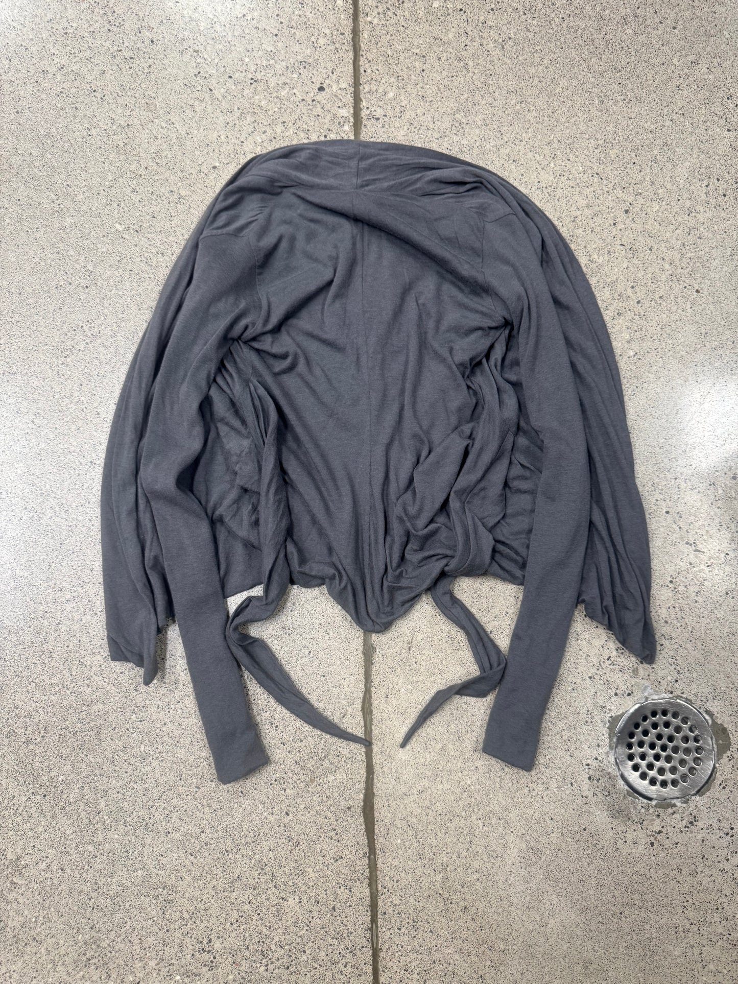 2000s Rick Owens ‘Lilies’ Dark Grey Tie Up Cardigan