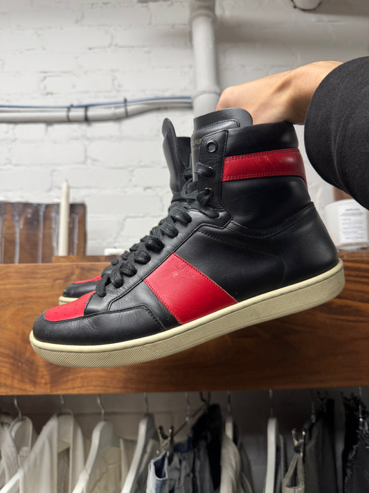 Saint Laurent SL/01 Court Red/Black Leather High Top Sneakers