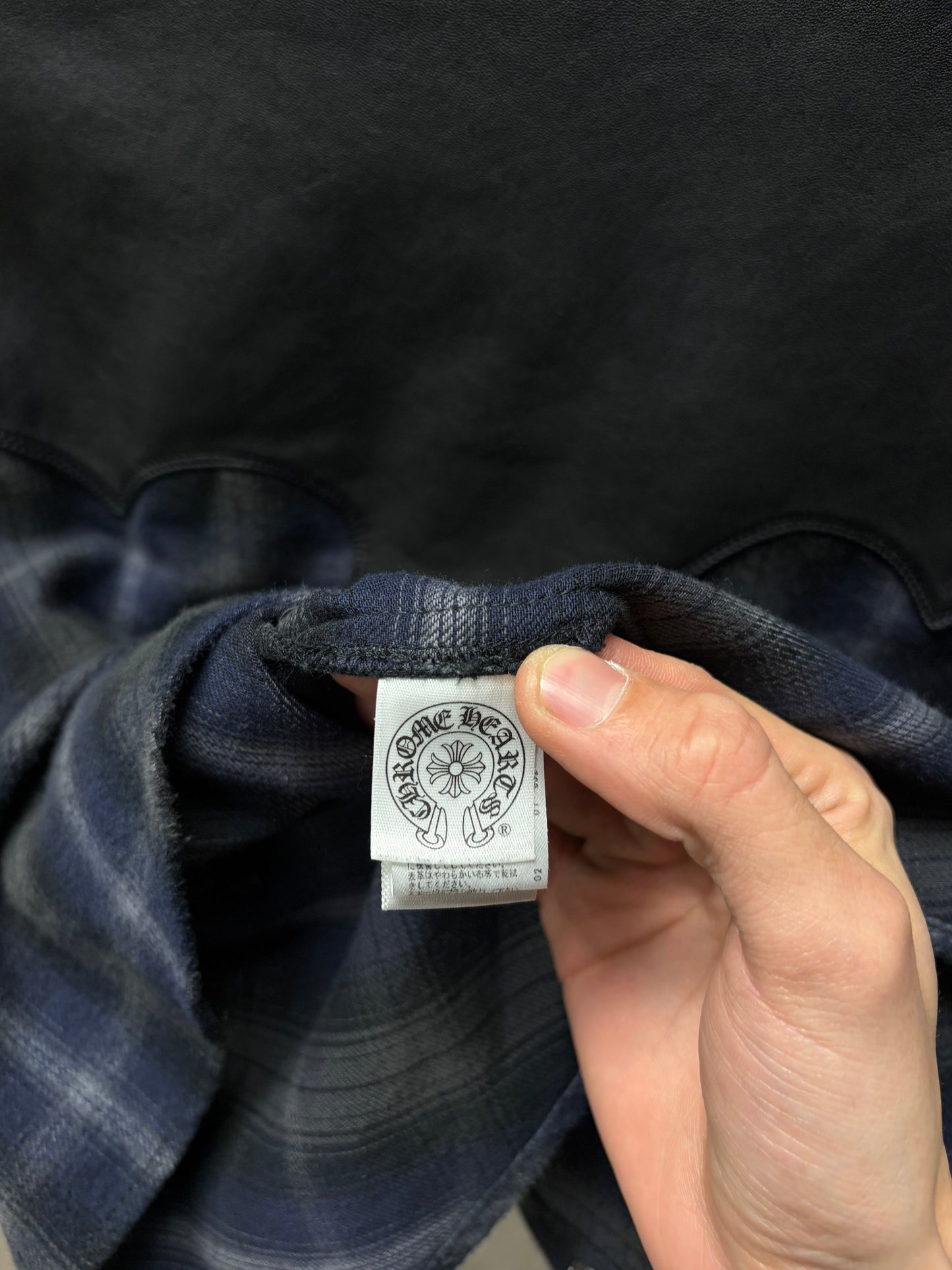 Chrome Hearts Leather Cross Patch ‘Fleur Back’ Western Plaid Flannel Shirt