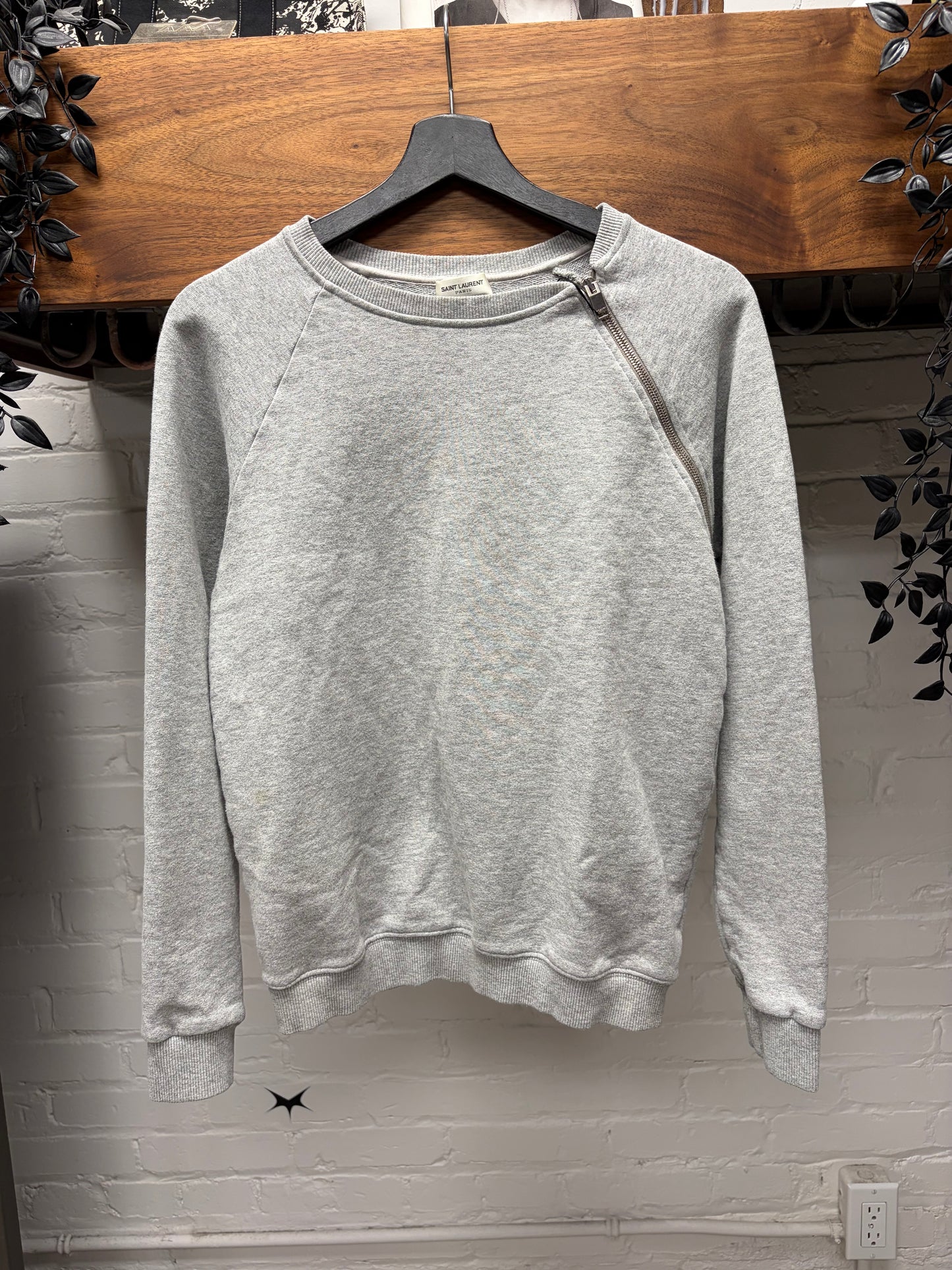 2014 Saint Laurent by Hedi Slimane ‘Shoulder Zip’ Grey Cotton Sweatshirt