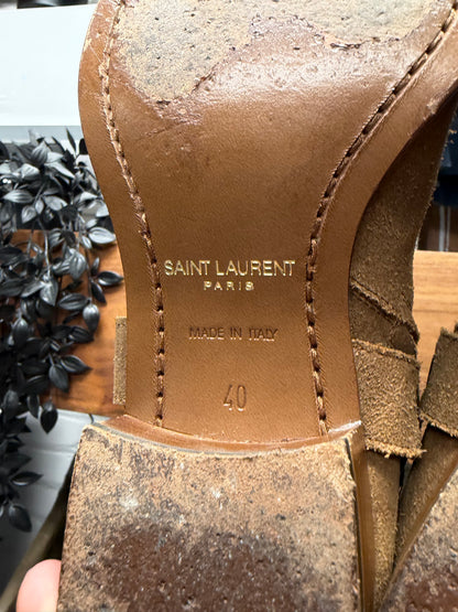 Saint Laurent ‘Wyatt’ Harness Brown Suede Pointed Toe Chelsea Boots