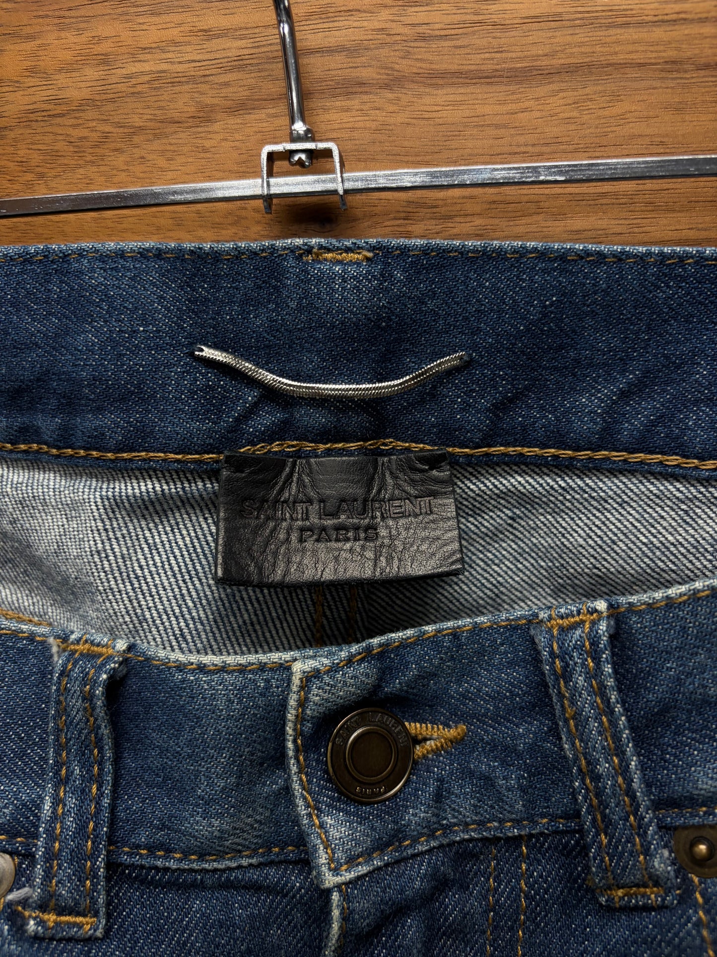 2018 Saint Laurent ‘D02’ Distressed Blue Skinny Jeans