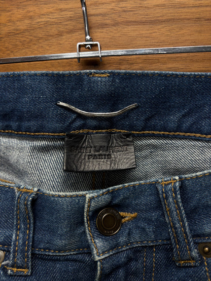2018 Saint Laurent ‘D02’ Distressed Blue Skinny Jeans