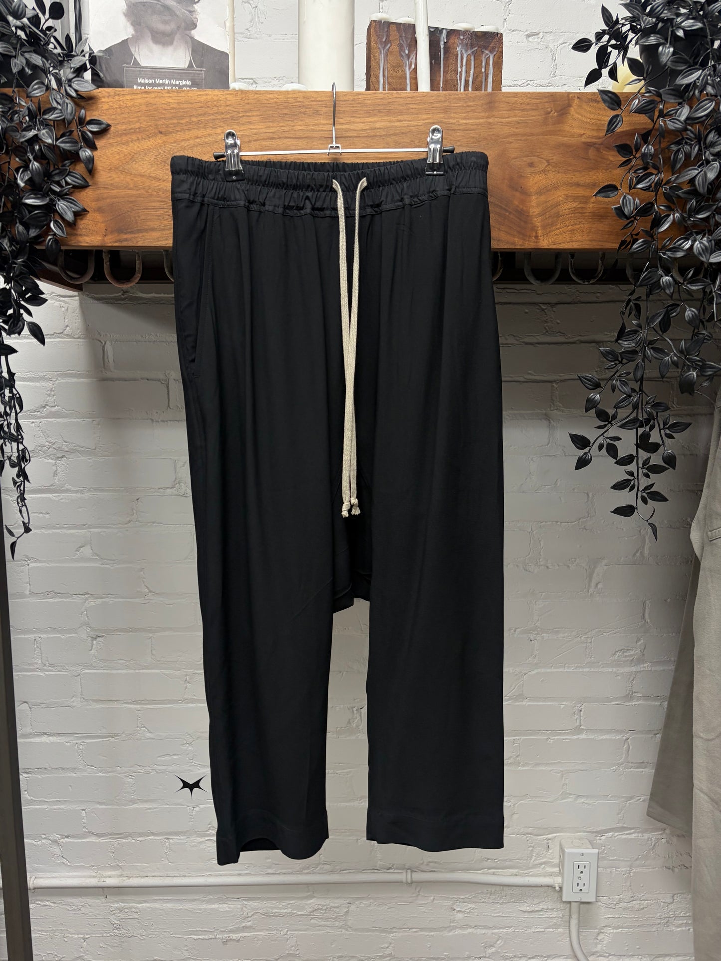 2018 Rick Owens ‘Forever’ Black 3/4 Length Lightweight Drop Crotch Shorts