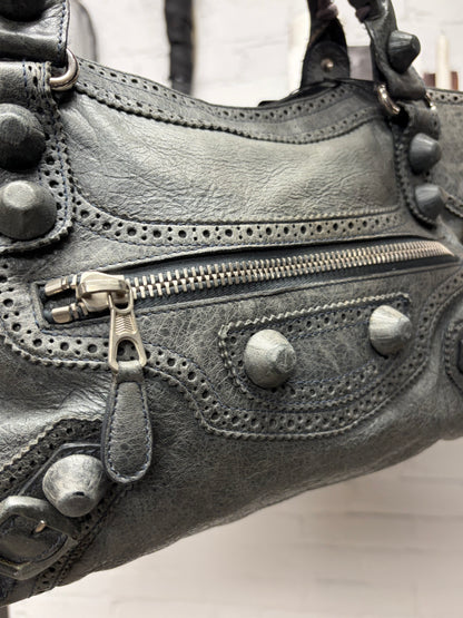Balenciaga Anthracite/Silver Hardware Lambskin Leather ‘Giant’ City Bag