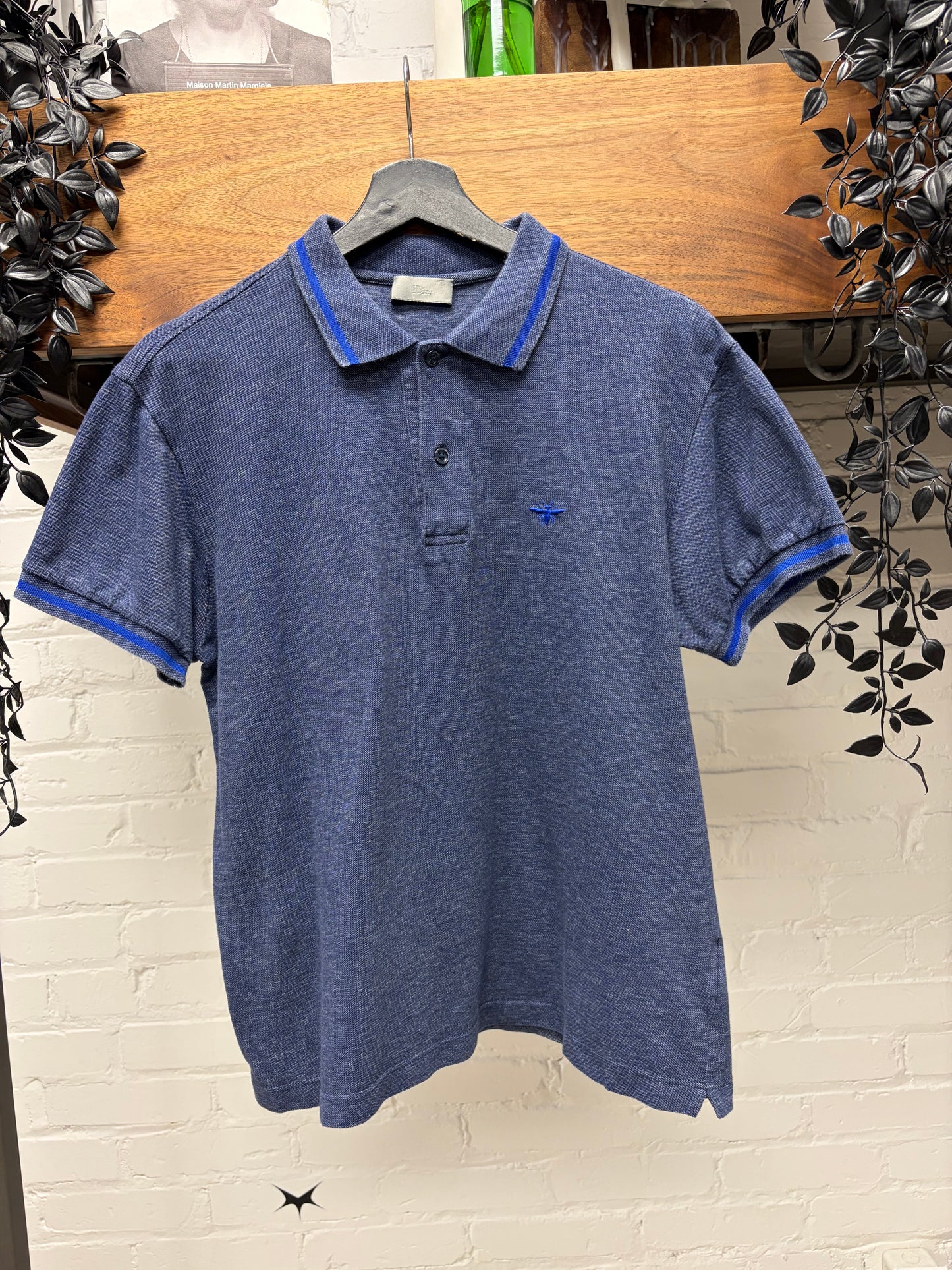 Dior Homme Blue Embroidered ‘Bee Logo’ Short Sleeve Cotton Polo