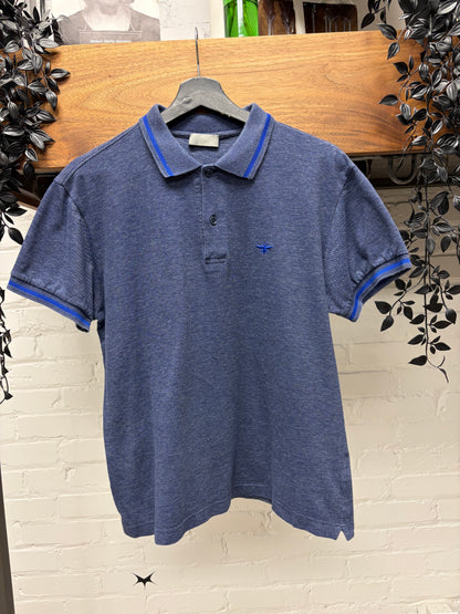 Dior Homme Blue Embroidered ‘Bee Logo’ Short Sleeve Cotton Polo