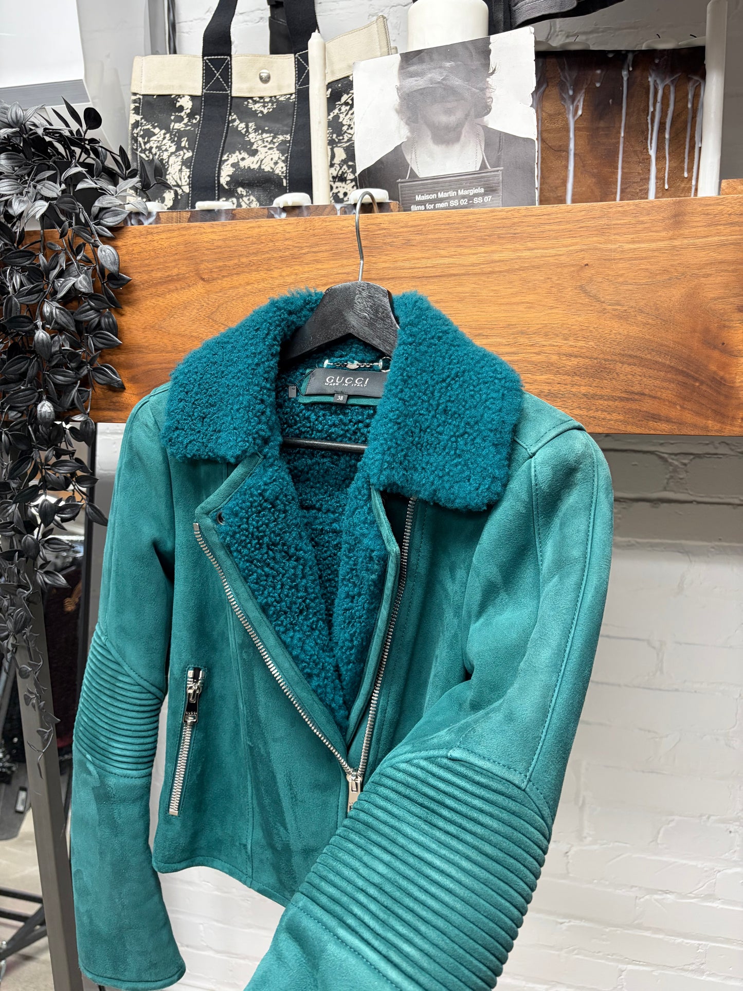 AW2014 Gucci by Frida Giannini Suede Biker Jacket with Shearing Interior