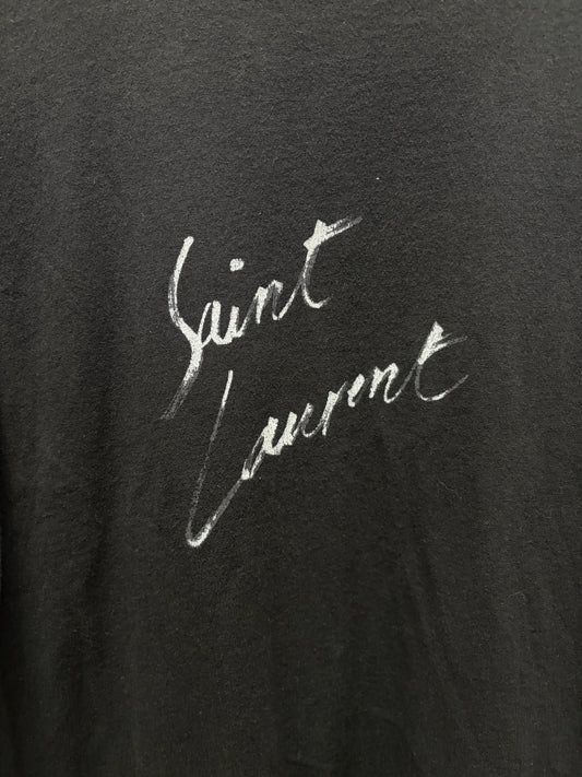 2021 Saint Laurent ‘Cursive Logo’ Black Graphic T-Shirt