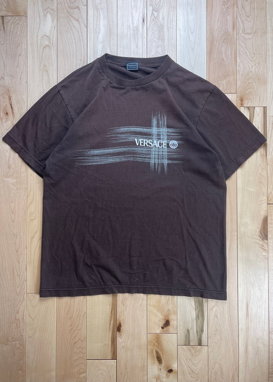 Vintage 1990s Versace Jeans Couture Washed Brown Logo T-Shirt