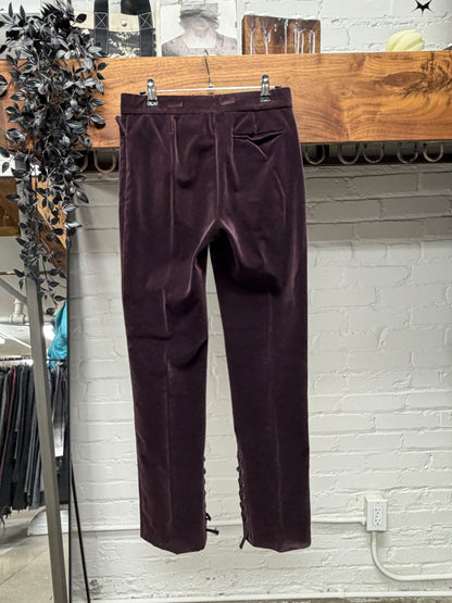 Yves Saint Laurent Rive Gauche Oxblood Red Lace Up Velour Trousers