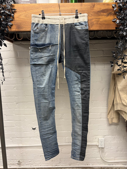 SS2019 Rick Owens ‘Babel’ Waxed Black/Hustler ‘Stick Cut’ Skinny Drawstring Pants