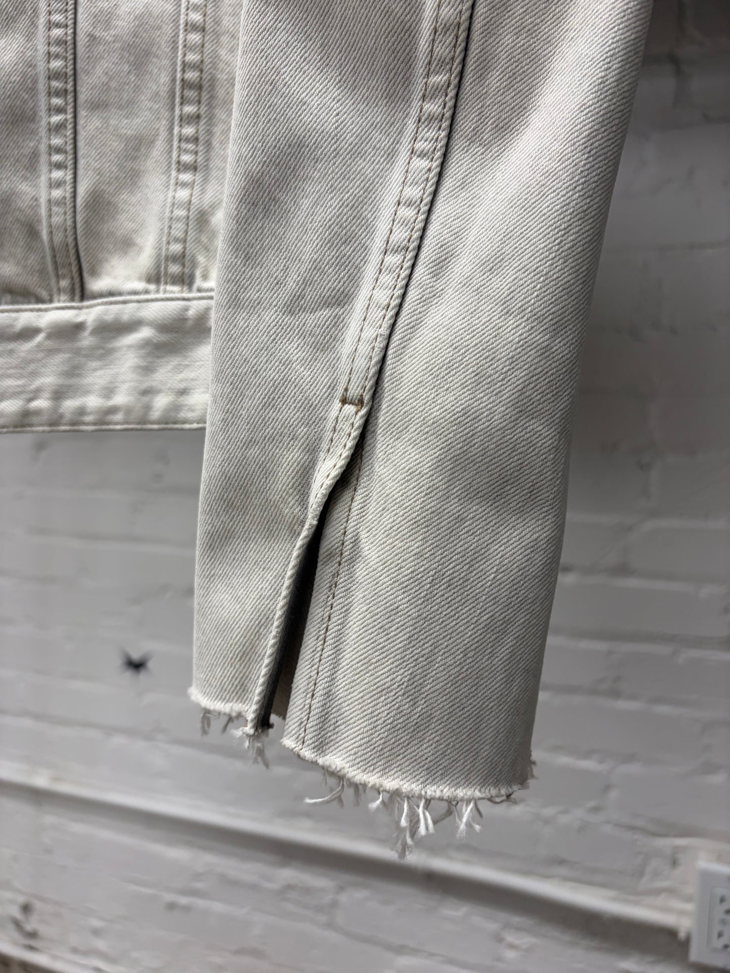 2020 Saint Laurent Paint Coated White Denim Trucker Jacket