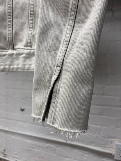 2020 Saint Laurent Paint Coated White Denim Trucker Jacket