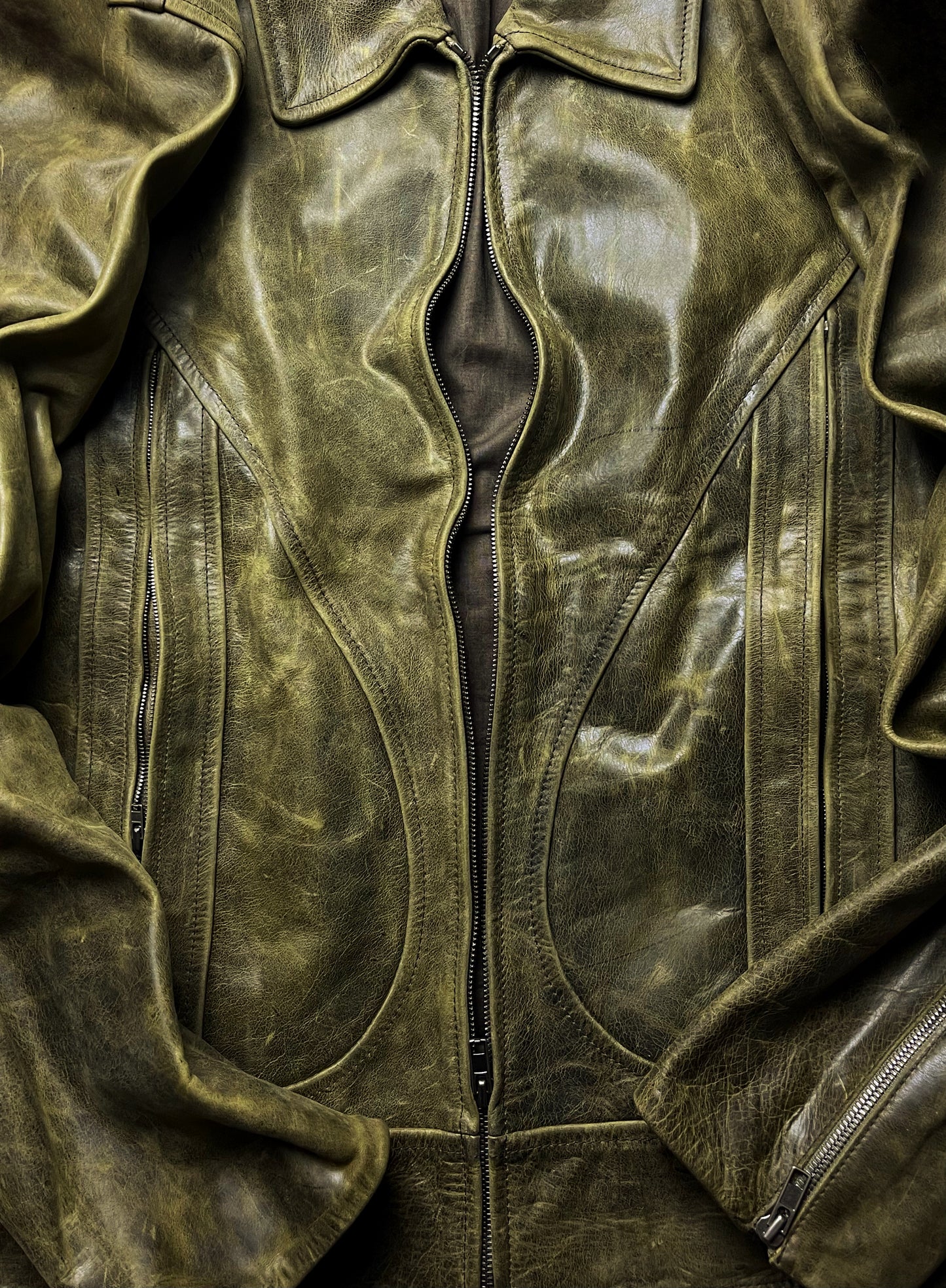 Spring Summer 2001 Maison Margiela Buffalo Leather Washed Green Jacket