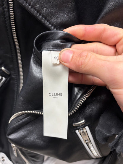 SS2019 Celine by Hedi Slimane Runway Look 13 Padded Calfskin Leather Biker Jacket